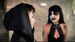 Bffs - Mighty Halloween Orgy With Three Tattooed Teenies